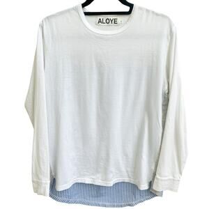 ALOYE Japan Mens Sz M Colorblock T Shirt Cotton Top Long Sleeve Crew Neck Hi Lo